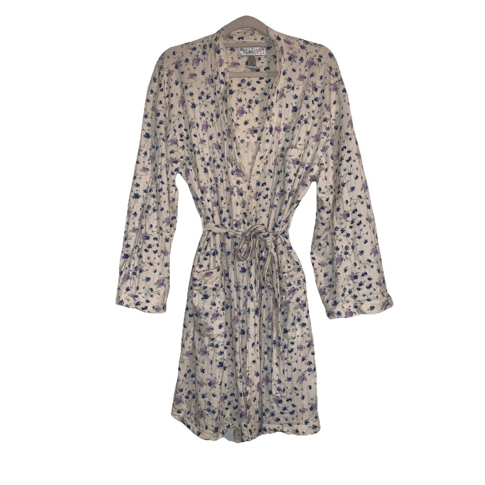 VTG Erika Taylor Intimates Robe CottageCore LoungewearWhite Blue Floral Cotton M